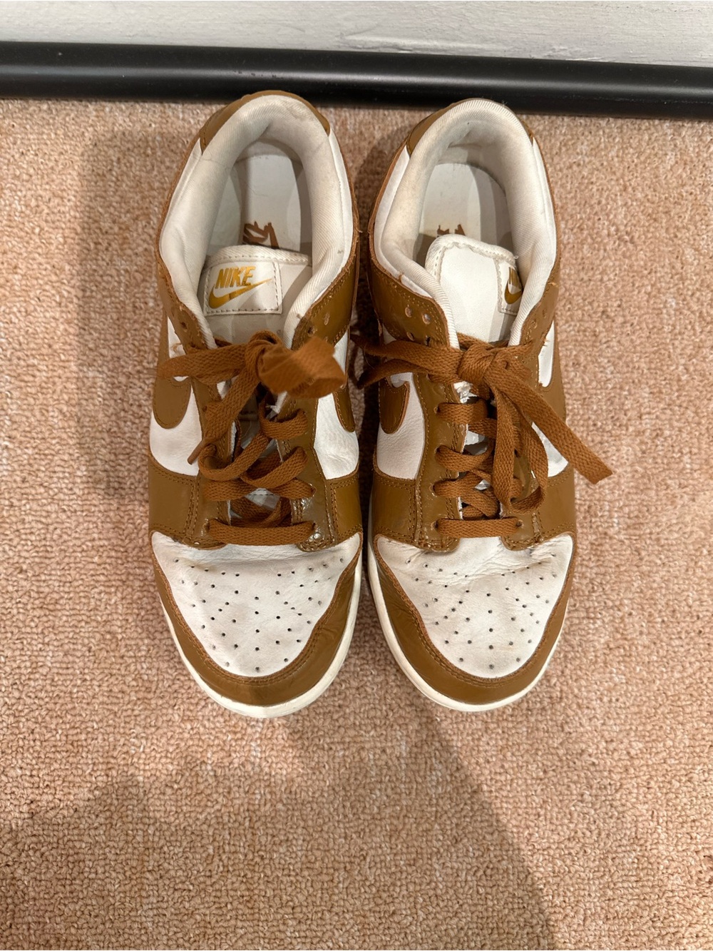 Nike Kids Brown and White Low-Top Sneakers with Gold Logo